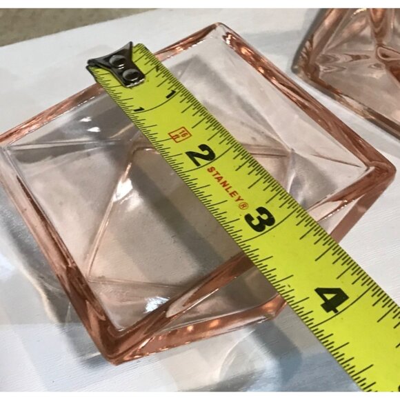 Glass Vanity Container Vintage Diamond Shaped Pink 2 Pc Powder Trinket Dish - Picture 10 of 11